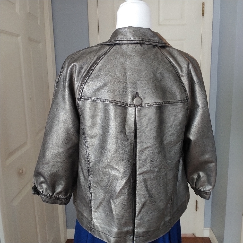 Style & Co Pewter Faux Leather Jacket, PL - Picture 5 of 11